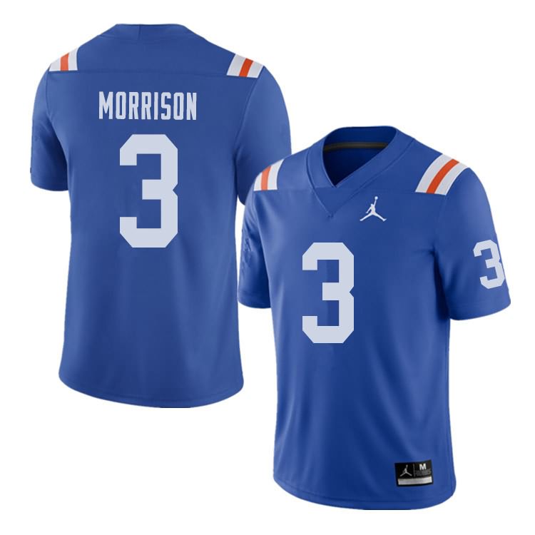 Men's NCAA Florida Gators Antonio Morrison #3 Stitched Authentic Alternate Jordan Brand Royal Throwback College Football Jersey YJB1865SN